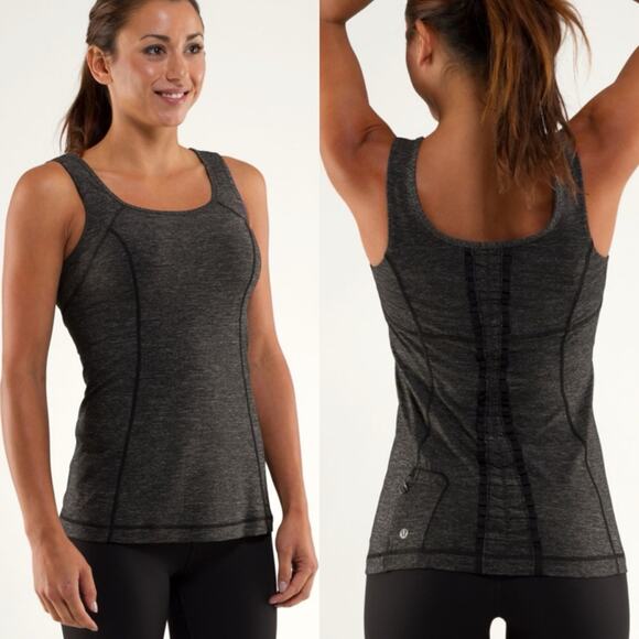Lululemon Run Free Tank Ruffle Back In Heathered Black Size 4 Running Gym Active - Picture 1 of 15